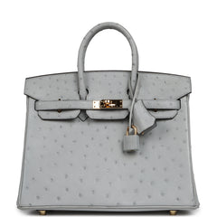 Pre-owned Hermes Birkin 25 Bleu Glacier Ostrich Gold Hardware