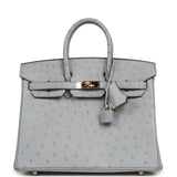 Pre-owned Hermes Birkin 25 Bleu Glacier Ostrich Gold Hardware - Thumbnail View 1