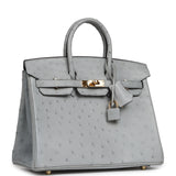 Pre-owned Hermes Birkin 25 Bleu Glacier Ostrich Gold Hardware - Thumbnail View 2