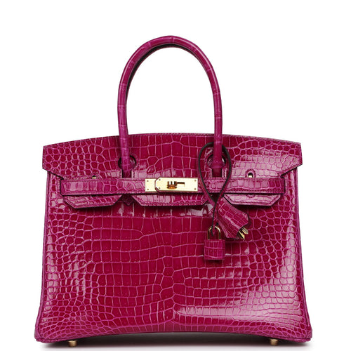 Hermes Birkin 30 Rose Pourpre Shiny Porosus Crocodile Gold Hardware