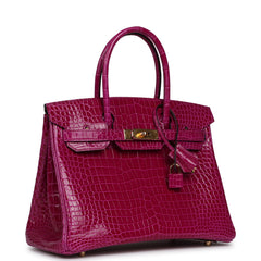 Hermes Birkin 30 Rose Pourpre Shiny Porosus Crocodile Gold Hardware