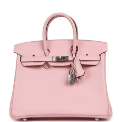 Pre-owned Hermes Birkin 25 Rose Sakura Swift Palladium Hardware
