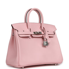 Pre-owned Hermes Birkin 25 Rose Sakura Swift Palladium Hardware
