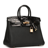 Hermes Birkin 25 Touch Black Togo, Shiny Niloticus Crocodile Touch Rose Gold Hardware - Thumbnail View 2