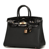 Hermes Birkin 25 Touch Black Togo, Shiny Niloticus Crocodile Touch Rose Gold Hardware - Thumbnail View 5