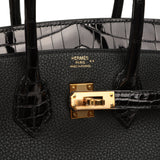 Hermes Birkin 25 Touch Black Togo, Shiny Niloticus Crocodile Touch Rose Gold Hardware - Thumbnail View 7