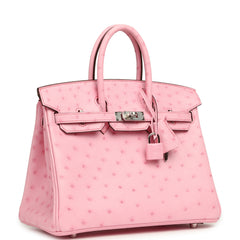 Hermes Birkin 25 Bubblegum Ostrich Boreal Palladium Hardware