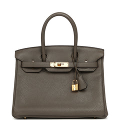 Pre-owned Hermes Birkin 30 Etain Clemence Gold Hardware