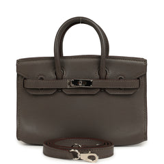Pre-owned Hermes Micro Birkin 15 Etain Swift Palladium Hardware