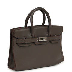 Pre-owned Hermes Micro Birkin 15 Etain Swift Palladium Hardware