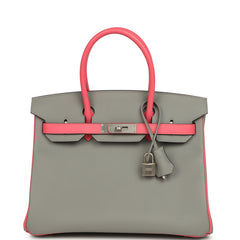 Hermes Special Order (HSS) Birkin 30 Gris Mouette, Rose Azalee Epsom Brushed Palladium Hardware