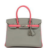 Hermes Special Order (HSS) Birkin 30 Gris Mouette, Rose Azalee Epsom Brushed Palladium Hardware - Thumbnail View 1