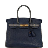 Hermes Special Order (HSS) Birkin 30 Bleu Iris, Gris Agate Ostrich Brushed Gold Hardware - Thumbnail View 1