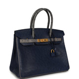 Hermes Special Order (HSS) Birkin 30 Bleu Iris, Gris Agate Ostrich Brushed Gold Hardware - Thumbnail View 2