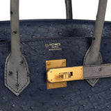 Hermes Special Order (HSS) Birkin 30 Bleu Iris, Gris Agate Ostrich Brushed Gold Hardware - Thumbnail View 7