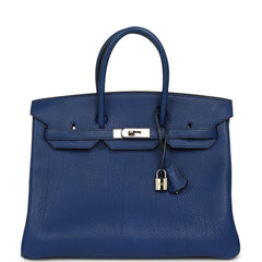 Vintage Hermes Birkin 35 Bleu Saphir Fjord Palladium Hardware
