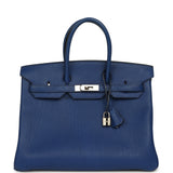 Vintage Hermes Birkin 35 Bleu Saphir Fjord Palladium Hardware - Thumbnail View 1