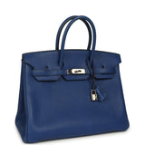 Vintage Hermes Birkin 35 Bleu Saphir Fjord Palladium Hardware - Thumbnail View 2