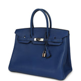 Vintage Hermes Birkin 35 Bleu Saphir Fjord Palladium Hardware - Thumbnail View 5