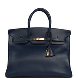 Vintage Hermes Birkin 35 Bleu Marine Ardennes Gold Hardware - Thumbnail View 1