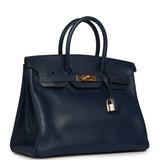 Vintage Hermes Birkin 35 Bleu Marine Ardennes Gold Hardware - Thumbnail View 2