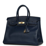 Vintage Hermes Birkin 35 Bleu Marine Ardennes Gold Hardware - Thumbnail View 5