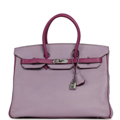 Pre-owned Hermes Special Order (HSS) Birkin 35 Lilac, Cyclamen Chevre Mysore Palladium Hardware
