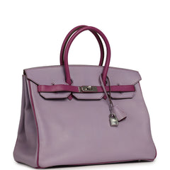 Pre-owned Hermes Special Order (HSS) Birkin 35 Lilac, Cyclamen Chevre Mysore Palladium Hardware