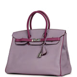 Pre-owned Hermes Special Order (HSS) Birkin 35 Lilac, Cyclamen Chevre Mysore Palladium Hardware - Thumbnail View 5