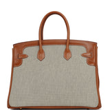 Pre-owned Hermes Birkin 35 Flag Fauve Barenia, Ecru-Black Toile, Bleu Orage Toile Canvas Permabrass Hardware - Thumbnail View 4