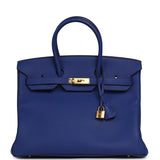 Pre-owned Hermes Birkin 35 Bleu Royal Togo Gold Hardware - Thumbnail View 1