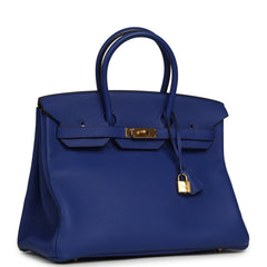 Pre-owned Hermes Birkin 35 Bleu Royal Togo Gold Hardware