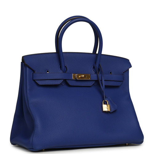 Pre-owned Hermes Birkin 35 Bleu Royal Togo Gold Hardware