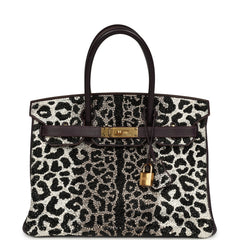 Custom Leopard Swarovski Crystal Hermes Birkin 30 Raisin Togo Gold Hardware