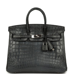 Pre-owned Hermes Birkin 25 Plomb Matte Niloticus Crocodile Palladium Hardware