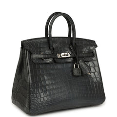 Pre-owned Hermes Birkin 25 Plomb Matte Niloticus Crocodile Palladium Hardware