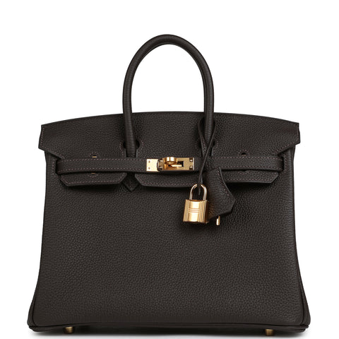Hermes Birkin 25 Bai Brun Togo Gold Hardware
