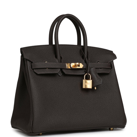 Hermes Birkin 25 Bai Brun Togo Gold Hardware