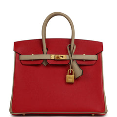 Pre-owned Hermes Special Order (HSS) Birkin 25 Rouge Casaque, Trench Epsom Gold Hardware