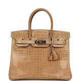 Vintage Hermes Birkin 30 Ficelle Shiny Porosus Crocodile Palladium Hardware - Thumbnail View 1