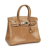 Vintage Hermes Birkin 30 Ficelle Shiny Porosus Crocodile Palladium Hardware - Thumbnail View 2