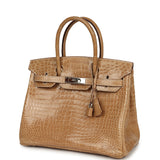 Vintage Hermes Birkin 30 Ficelle Shiny Porosus Crocodile Palladium Hardware - Thumbnail View 5