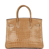 Vintage Hermes Birkin 30 Ficelle Shiny Porosus Crocodile Palladium Hardware - Thumbnail View 4