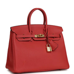 Pre-owned Hermes Birkin 25 Rouge Pivone Togo Gold Hardware