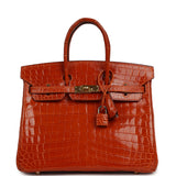 Vintage Hermes Birkin 25 Pain D'Epice Shiny Niloticus Crocodile Gold Hardware - Thumbnail View 1