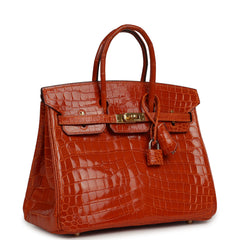 Vintage Hermes Birkin 25 Pain D'Epice Shiny Niloticus Crocodile Gold Hardware