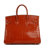 Vintage Hermes Birkin 25 Pain D'Epice Shiny Niloticus Crocodile Gold Hardware - Thumbnail View 3