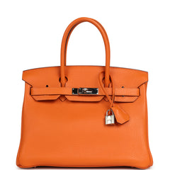 Pre-owned Hermes Birkin 30 Orange Clemence Palladium Hardware