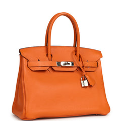 Pre-owned Hermes Birkin 30 Orange Clemence Palladium Hardware
