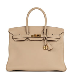 Pre-owned Hermes Birkin 35 Gris Tourterelle Clemence Gold Hardware
